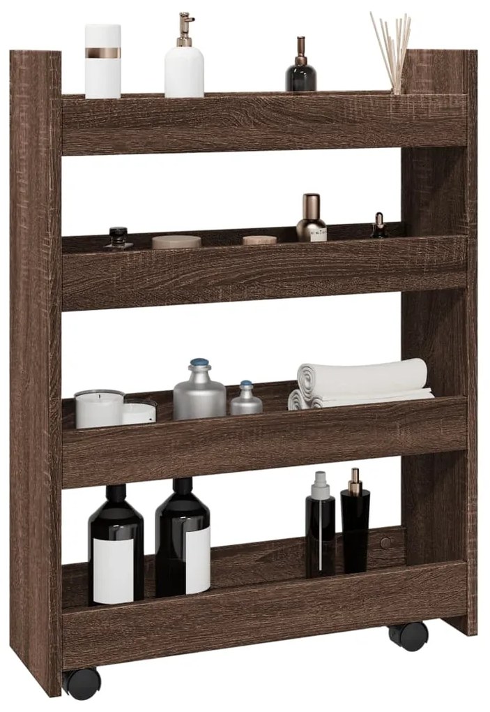 Carrello Stretto A 4 Livelli Rovere Marrone İn Truciolato /