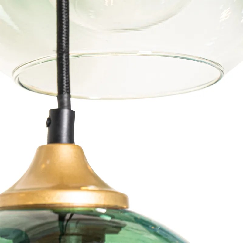 Lampada a sospensione smart ottone con vetro blu e verde 8 luci incl. 8 Wifi G95 - Sandra