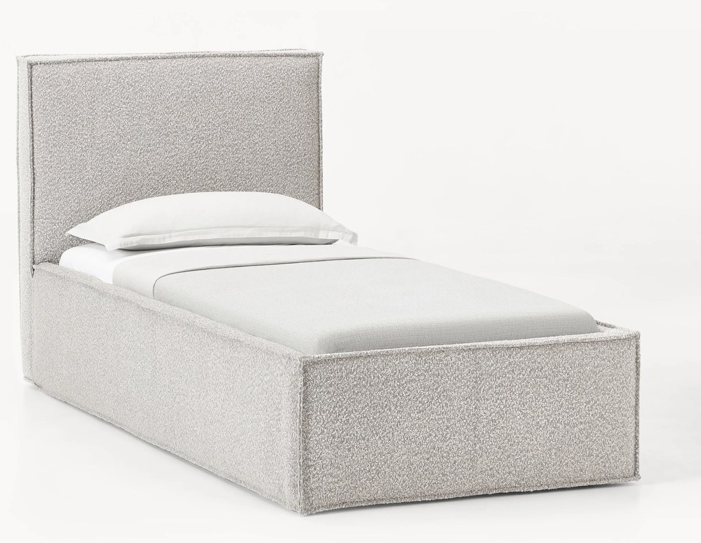 Letto singolo imbottito in bouclé con contenitore Dream