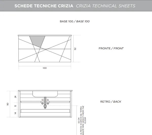 Mobile da bagno sospeso moderno base 100 CRIZIA con lavabo, GRIGIO OPACO