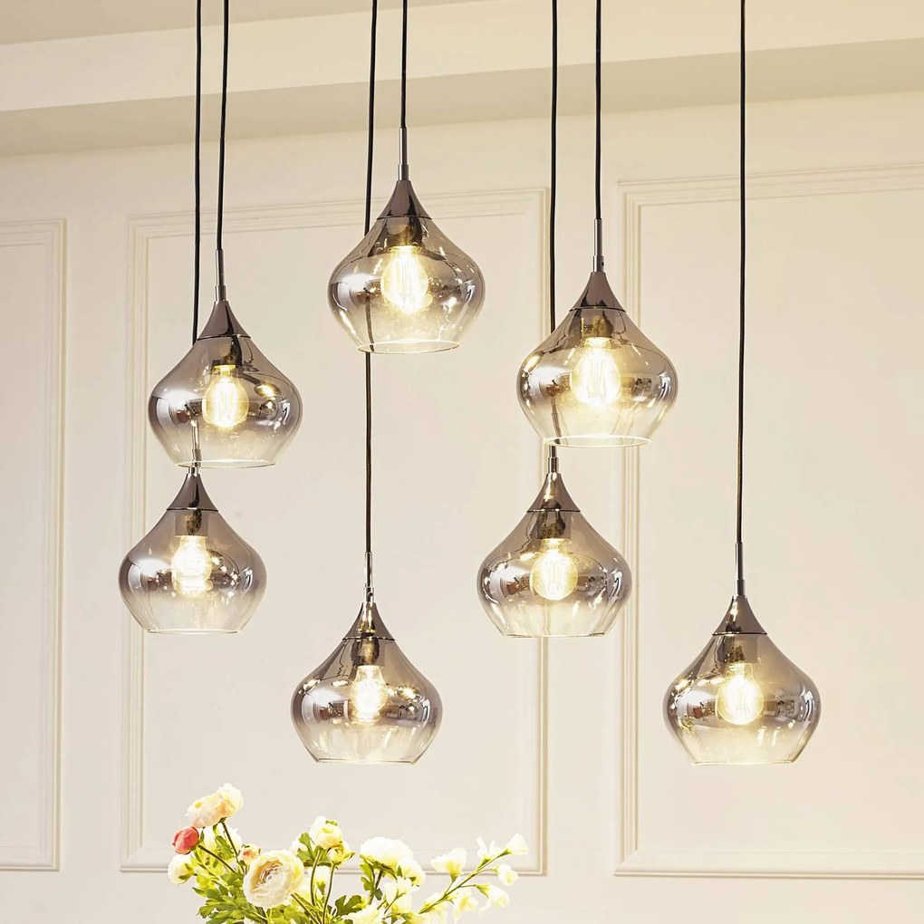 Lampada a sospensione in vetro Jarven Lucande, dimmerabile, Alluminio / Grigio / Zincato, Soggiorno / Sala da pranzo, Vetro, Moderno, Lampada a sospensione