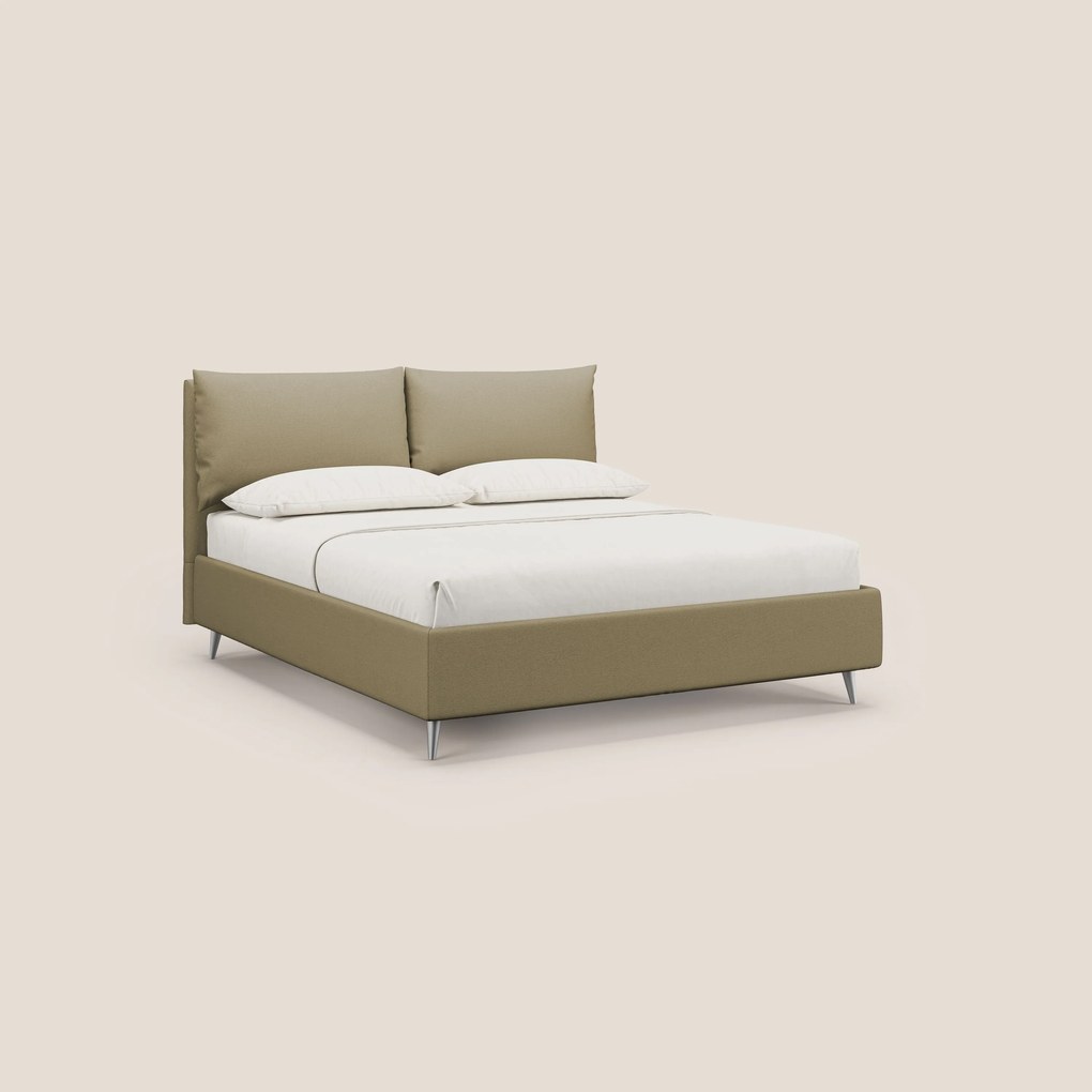 Elsa letto imbottito con vano contenitore in tessuto smacchiabile T05 cammello