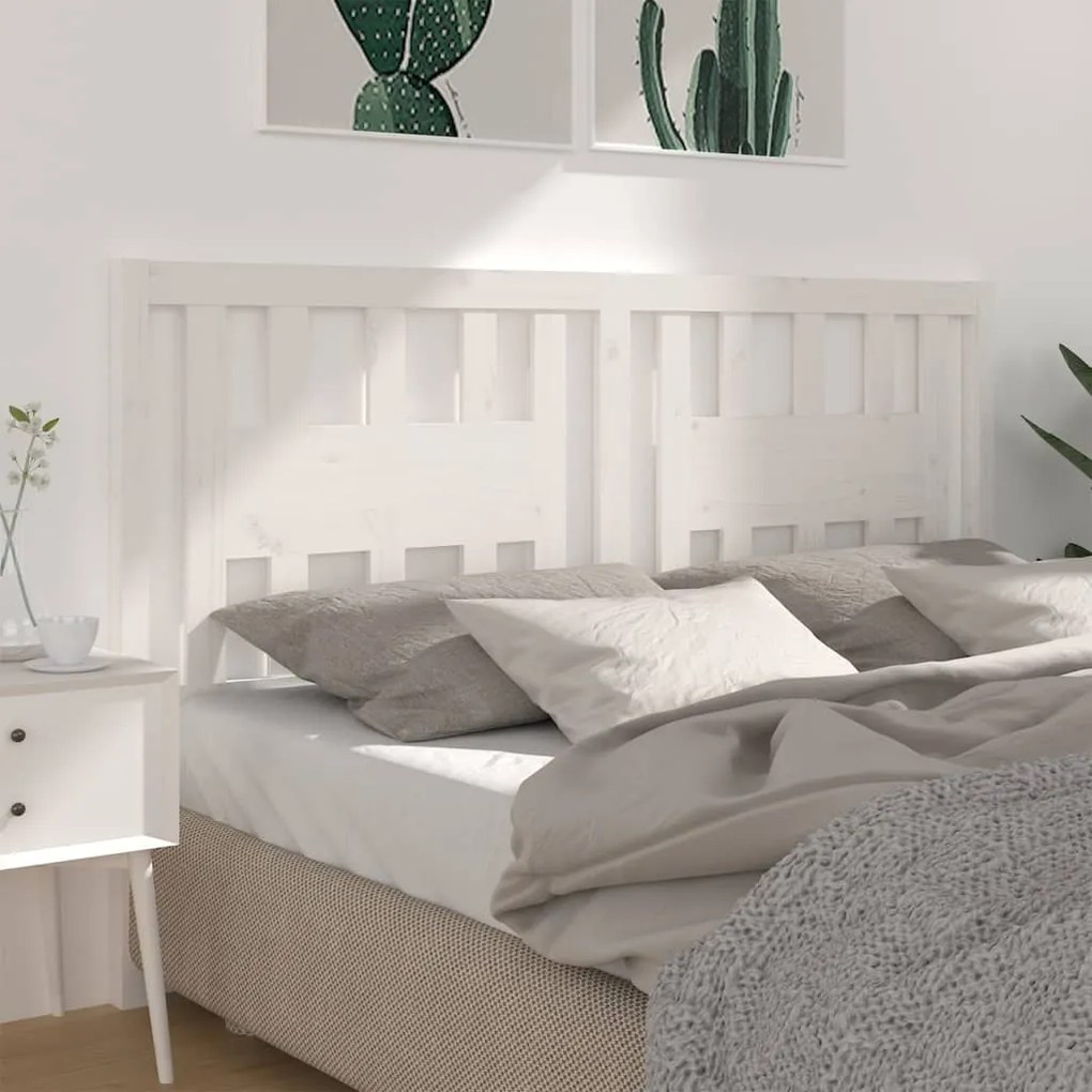 Testiera Per Letto Bianca 166x4x100cm İn Legno Massello Di Pino /