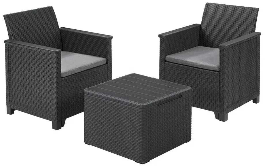 Set da giardino in rattan artificiale grigio scuro per 2 persone Elodie - Keter