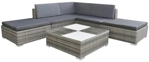 Set Divani da Giardino 6 pz con Cuscini in Polyrattan Grigio