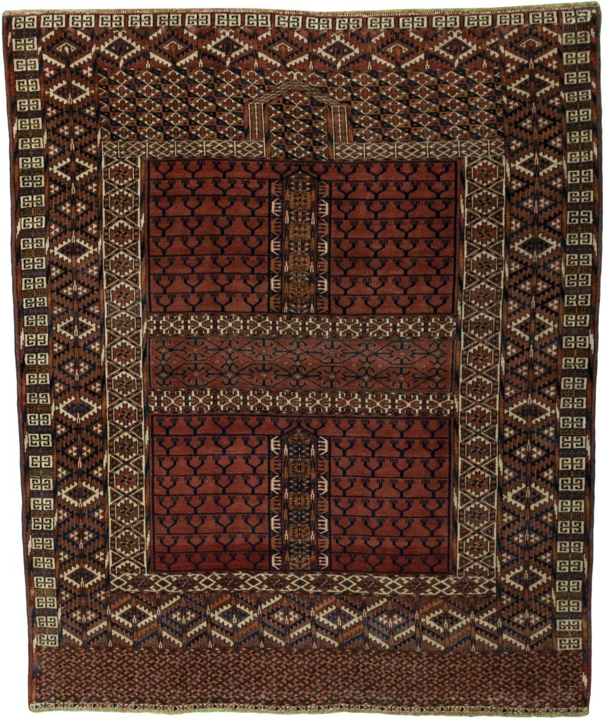 Turkmen Tappeto 130x160 Rosso (Iran) Annodato A Mano