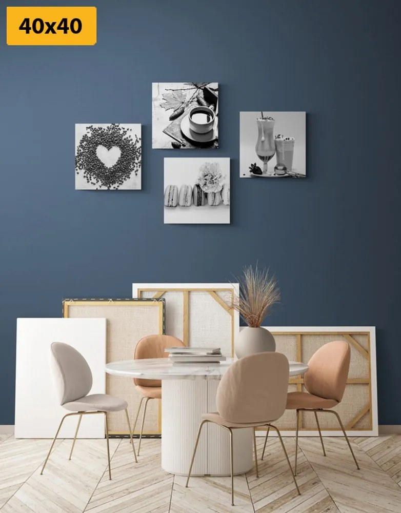 Set di quadri – Bevande con dolce piacere in bianco e nero
