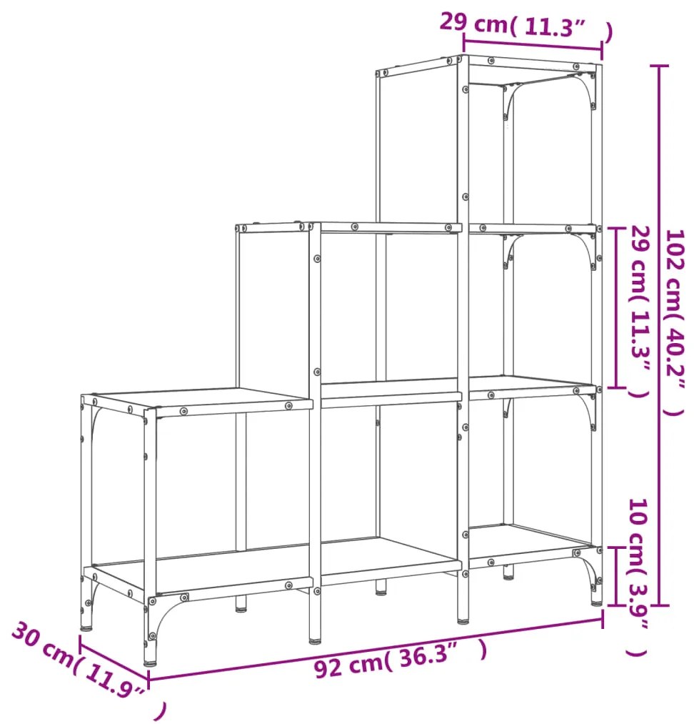 Libreria Rovere Fumo 92x30x102 cm Legno Multistrato e Metallo