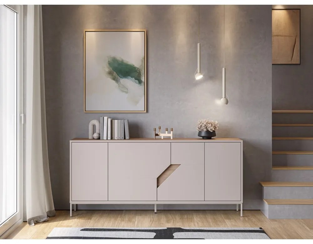 Cassettiera effetto rovere in colore crema-naturale 180x80x40 cm Lilou - Marckeric