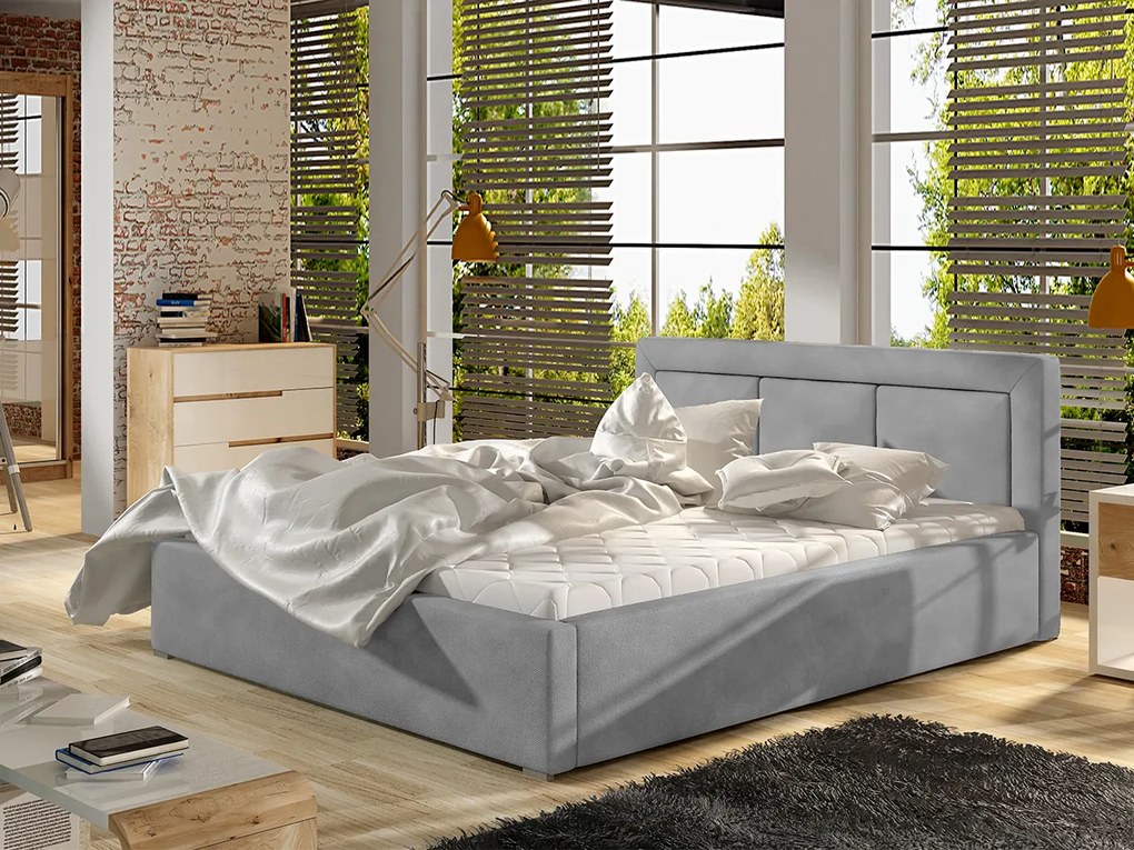 Letto matrimoniale con box contenitore Bordeaux - 180 x 200 cm , Ecopelle grigio chiaro