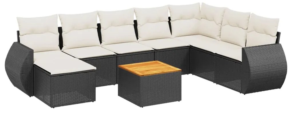 Set Divani da Giardino 9 pz con Cuscini Nero in Polyrattan