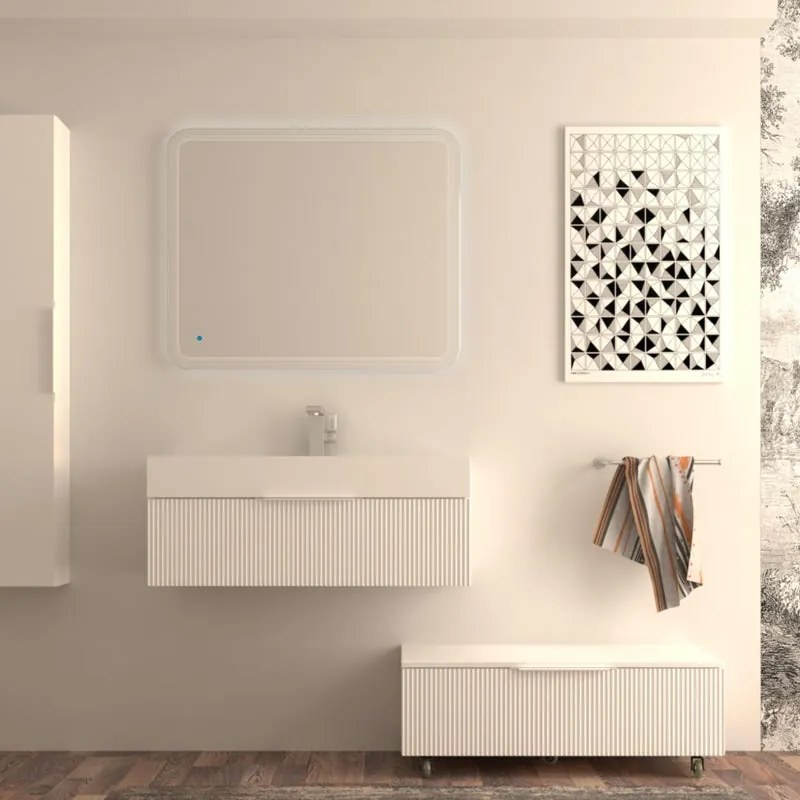 Mobile da bagno sospeso sotto lavabo Modula di BADEN HAUS L 90 x H 25 x P 44 cm bianco  opaco cannettato, 1 cassetto