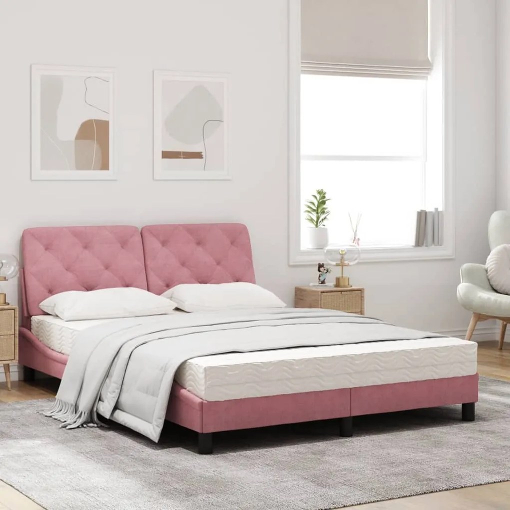 Letto con materasso rosa 140x200 cm in velluto