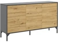 Credenza Dlookma, Buffet da soggiorno, Madia moderna da salotto a 3 ante, 133x39h73 cm, Rovere Nodi e Antracite