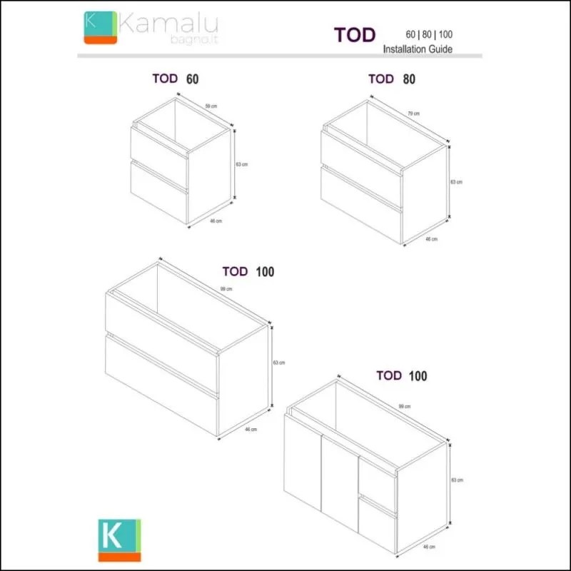 Kamalu - composizione bagno sospesa 100cm: mobile, specchio e due pensili  tod-100c