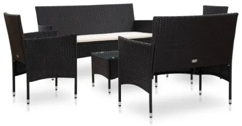 Set Divani da Giardino 5 pz con Cuscini in Polyrattan Nero