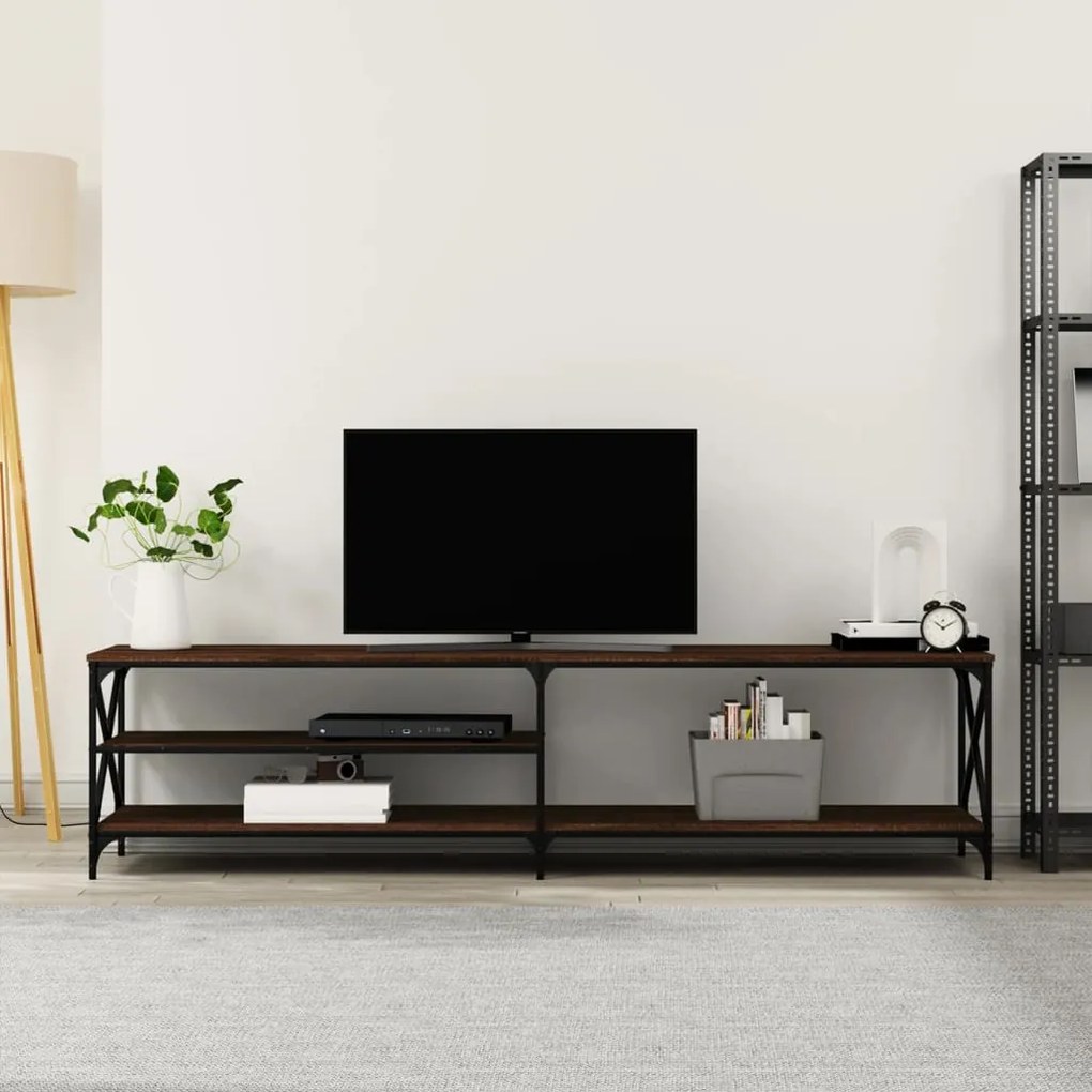 Mobile Tv Rovere Marrone 200x40x50cm Legno Multistrato Metallo /