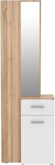 Mobile Ingresso 65x34x196 Con Specchio E Barra Appendiabiti Teka Bianco E Rovere