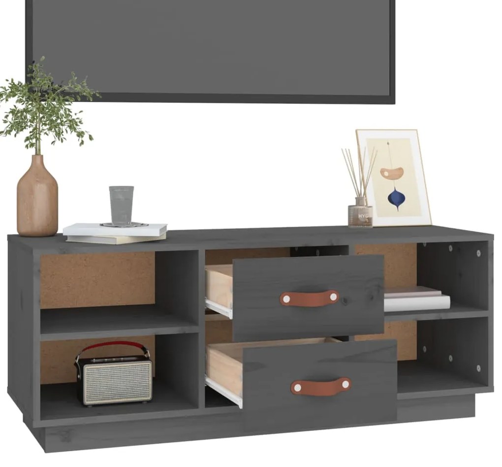 Mobile porta tv grigio 100x34x40 cm in legno massello di pino