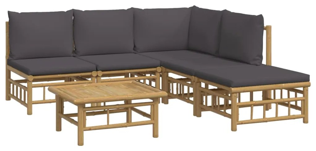 Set Salotto da Giardino 6pz con Cuscini Grigio Scuro Bambù