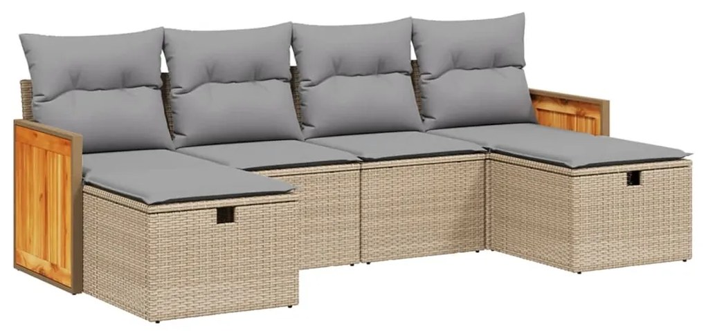 Set divano da giardino 6 pz con cuscini beige misto polyrattan