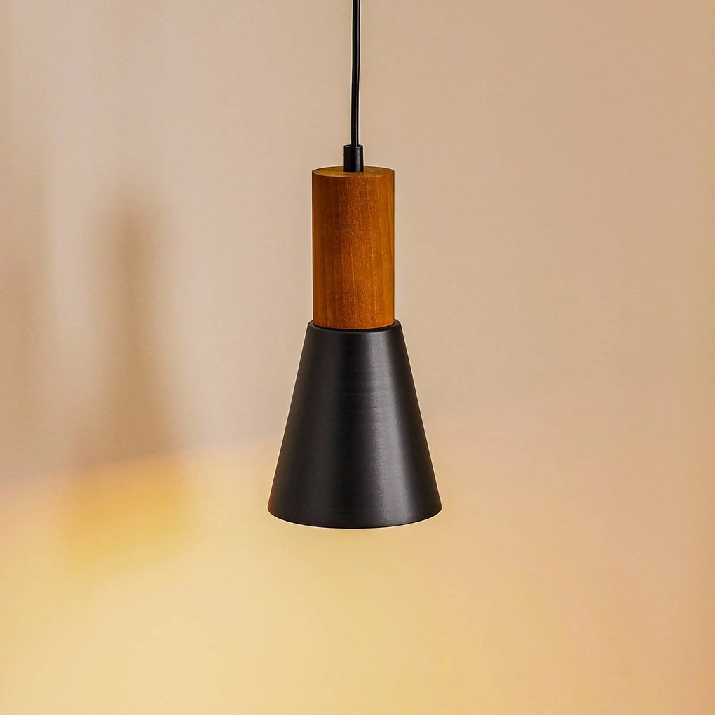 Luminex Lampada a sospensione Esma, nero, dettagli in legno, 1 luce