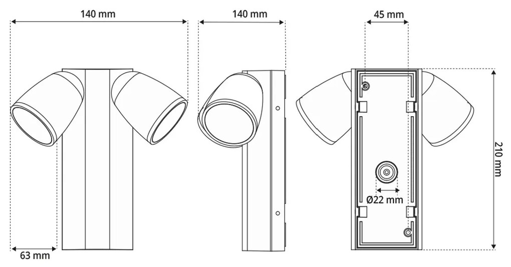 Applique da Esterno Orientabile IP65 2xGU10 serie AXIS - Bianca