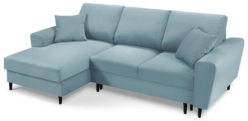 Divano angolare azzurro allungabile e con contenitore (con penisola a sinistra/con chaise lounge) con rivestimento in velluto a coste Kyoto – Cosmopolitan Design