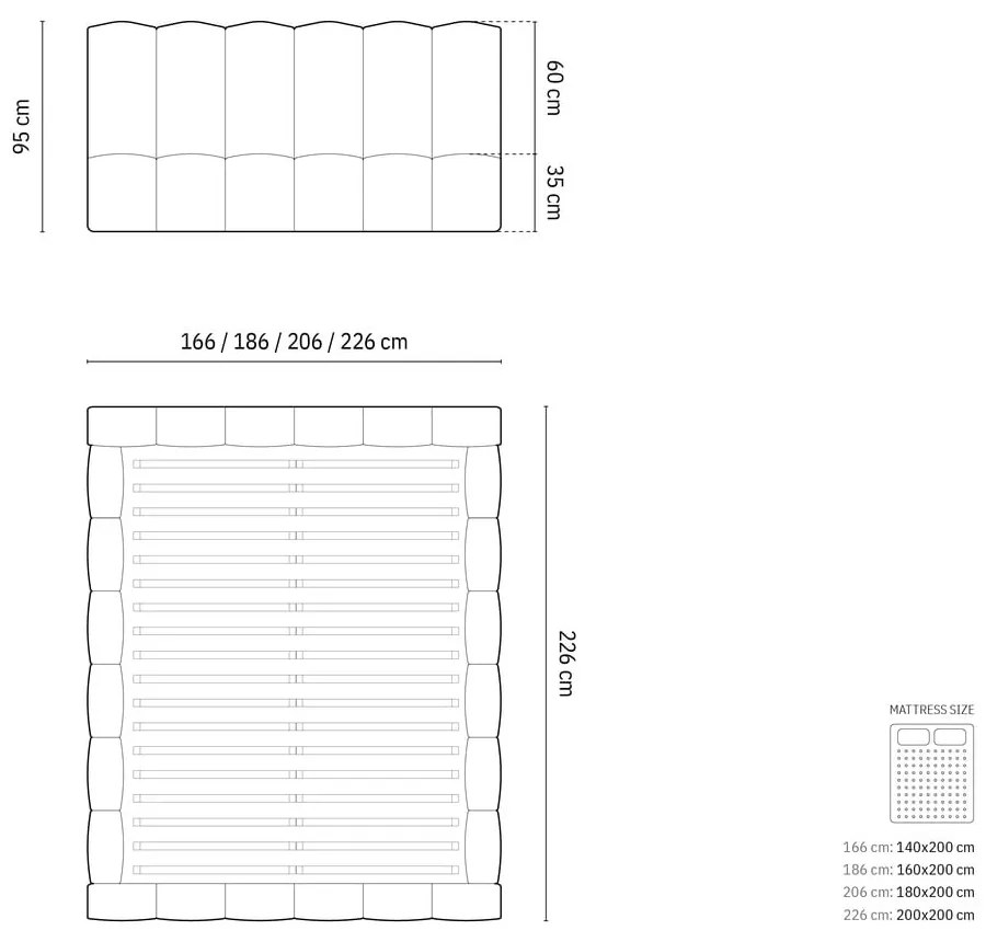 Letto matrimoniale imbottito grigio con spazio contenitivo e rete 160x200 cm Lupine - Micadoni Home