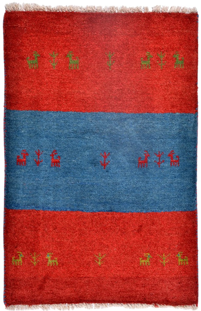 Gabbeh Tappeto 90x60 Rosso (Iran) Annodato A Mano