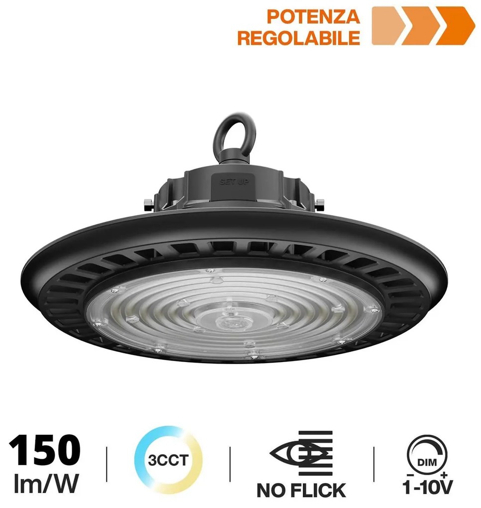 Campana LED Potenza Regolabile 110/150/200W IP65 CCT Colore Bianco Variabile CCT