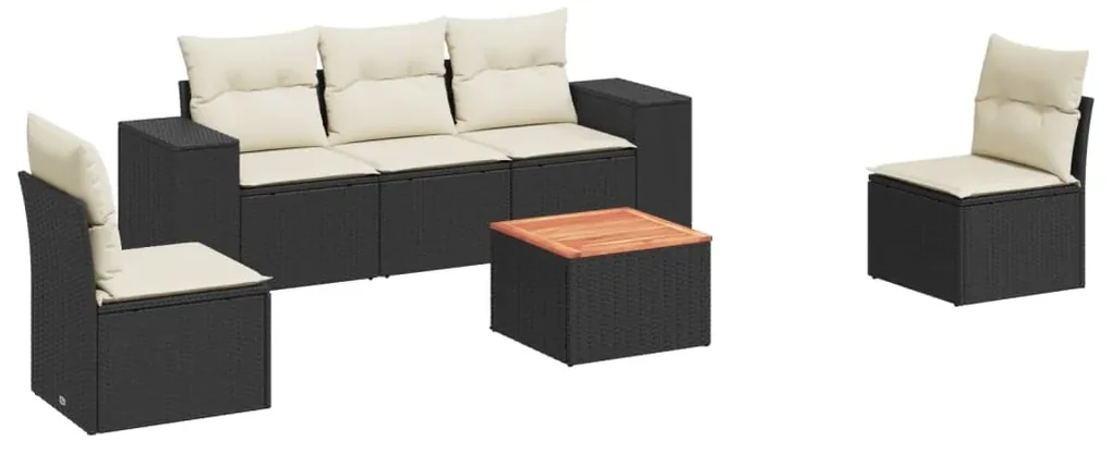 Set divano da giardino 6 pz con cuscini nero in polyrattan