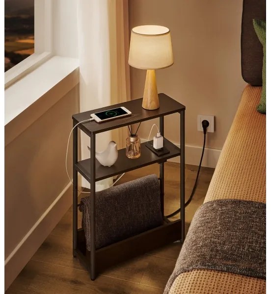 Tavolino d'appoggio ROD con presa elettrica integrata e porte USB, nero