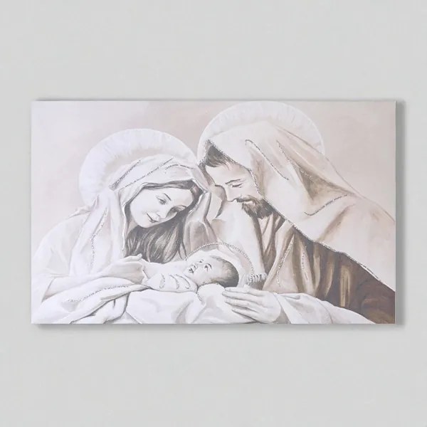 Quadro in tela 50x100 cm tema Sacra Famiglia con particolari a rilievo