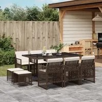 Set da Pranzo da Giardino 11 pz con Cuscini Polyrattan Marrone 3210789