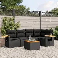 Set Divano da Giardino 6 pz con Cuscini Nero in Polyrattan 3259192