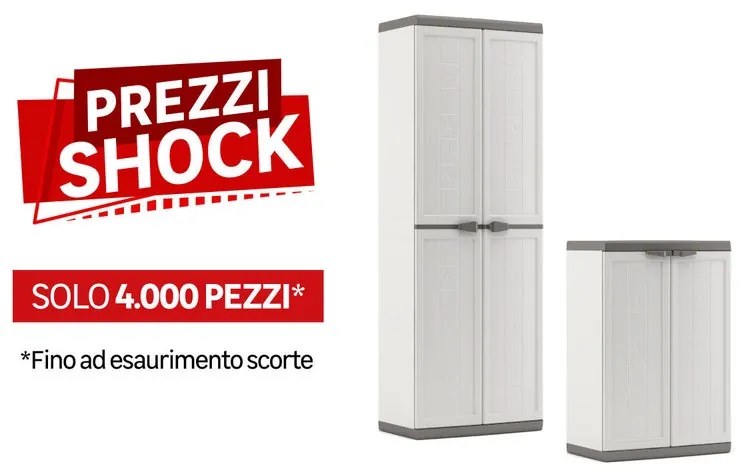 Armadio alto+basso KETER Jolly alto l68xh166xp39 cm basso l68xh87xp39 cm 4 ante bianco per interno / esterno