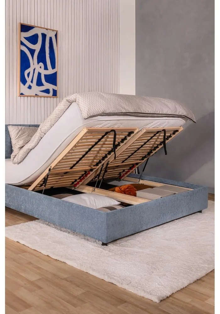 Letto matrimoniale imbottito blu con contenitore e rete inclusi 180x200 cm Myra Bold – Bonami Selection