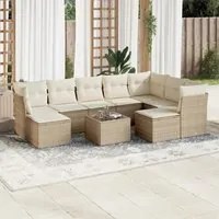 Set Divano da Giardino 10 pz con Cuscini Beige in Polyrattan 3218578