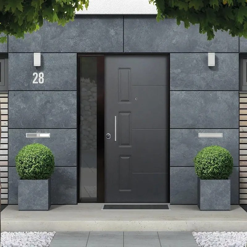 Porta blindata MASTER Jack con vetro L 80 x H 210 cm in PVC grigio/bianco, apertura spingere a destra, falso telaio incluso