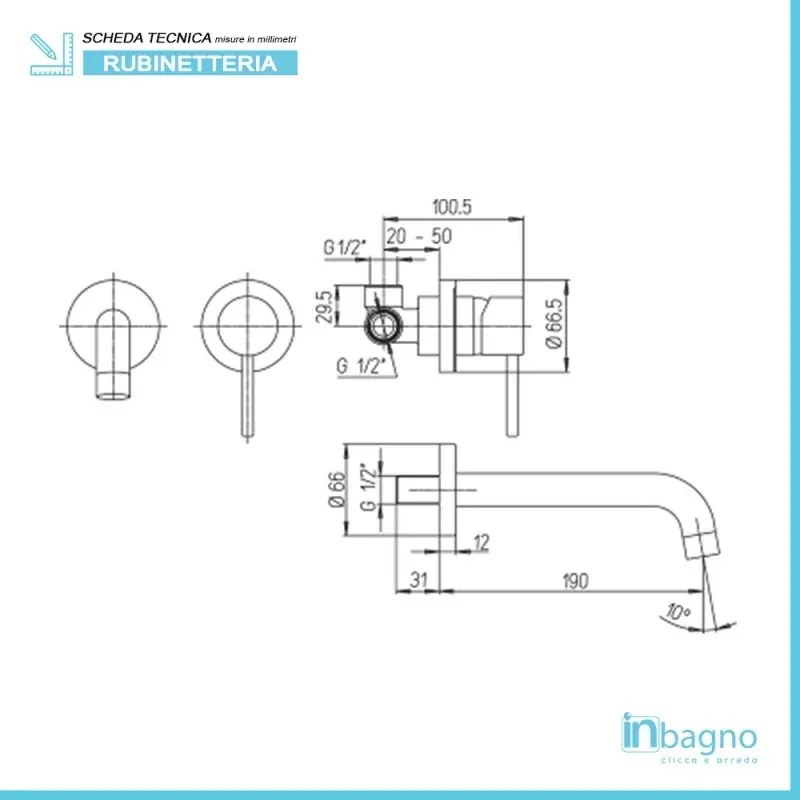 Miscelatore Lavabo a Muro 19 cm Piralla Essenza