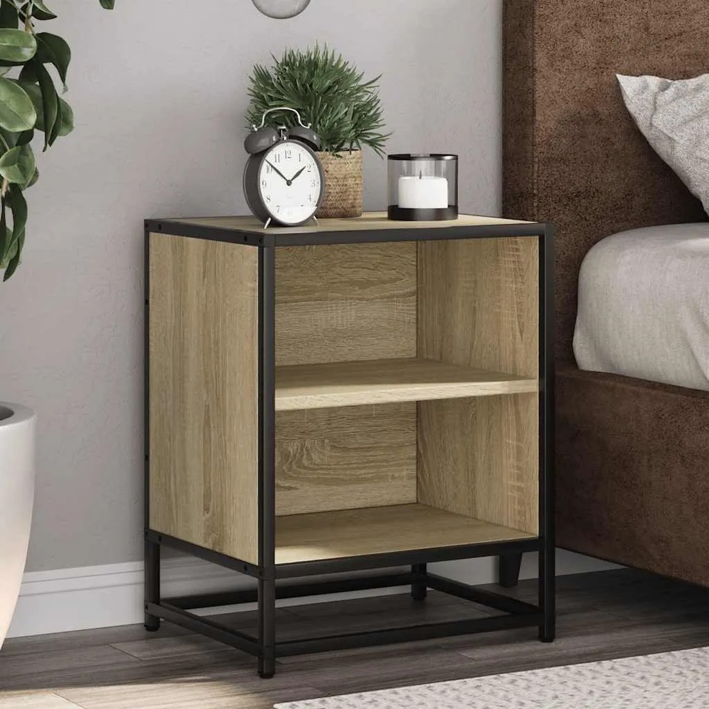 Comodino Rovere Sonoma 40x31x50 Cm Legno Multistrato E Metallo /