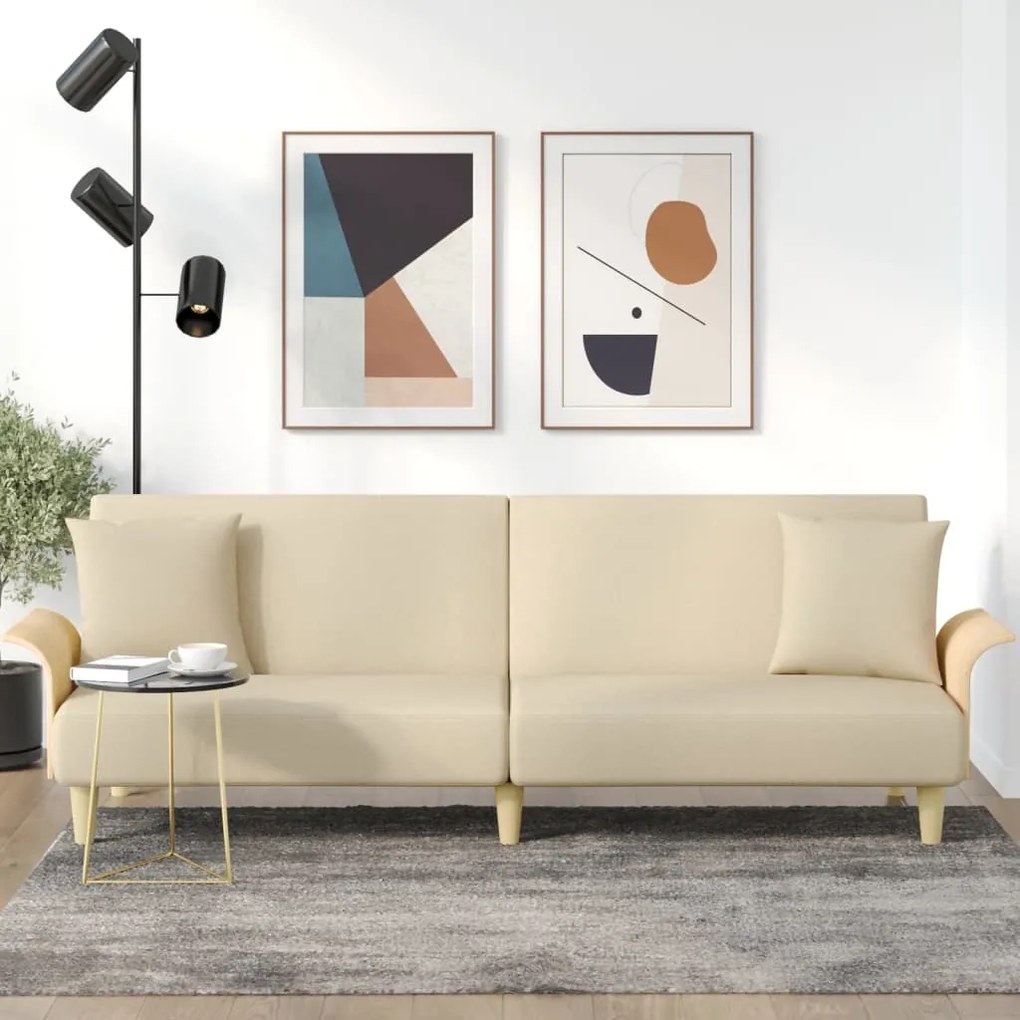 Divano Letto Con Braccioli Crema İn Tessuto /