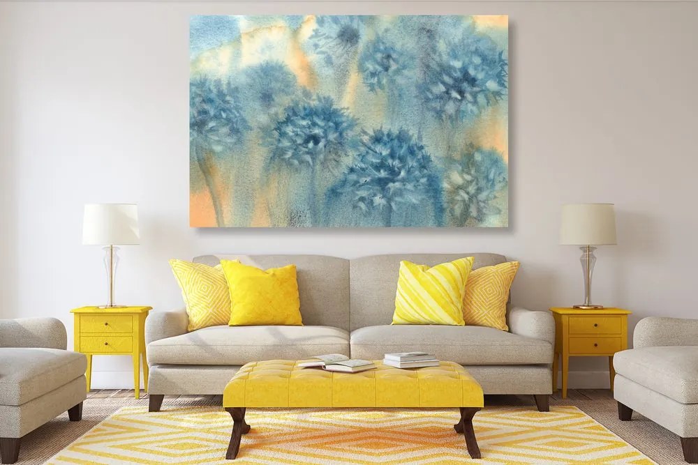 Quadro su tela – Dente di leone blu in acquerello