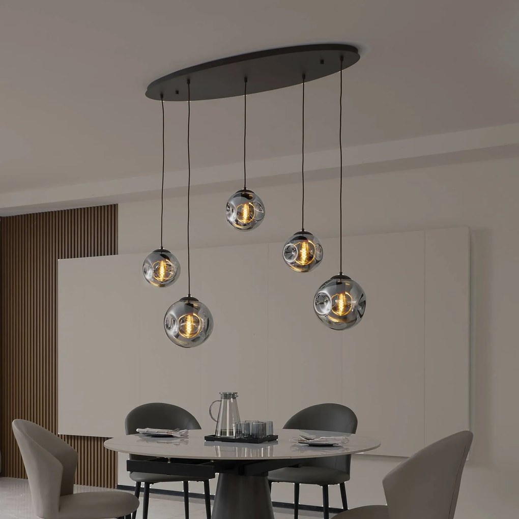 Lampada a sospensione in vetro Valentina Lindby, dimmerabile, Alluminio / Grigio / Zincato, Soggiorno / Sala da pranzo, Vetro, Design, Lampada a sospensione