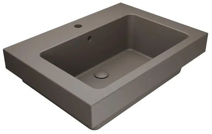 Lavabo a incasso e d'appoggio rettangolare vasca centrale Alaqua L 70 x H 25 x P 21 cm in ceramica marrone opaco