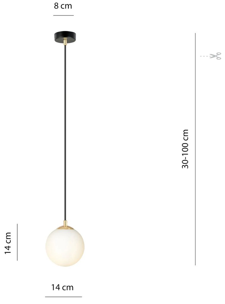 Sospensione Contemporanea Royal 1 Luce In Acciaio Nero/Oro Sfera Vetro Bianco