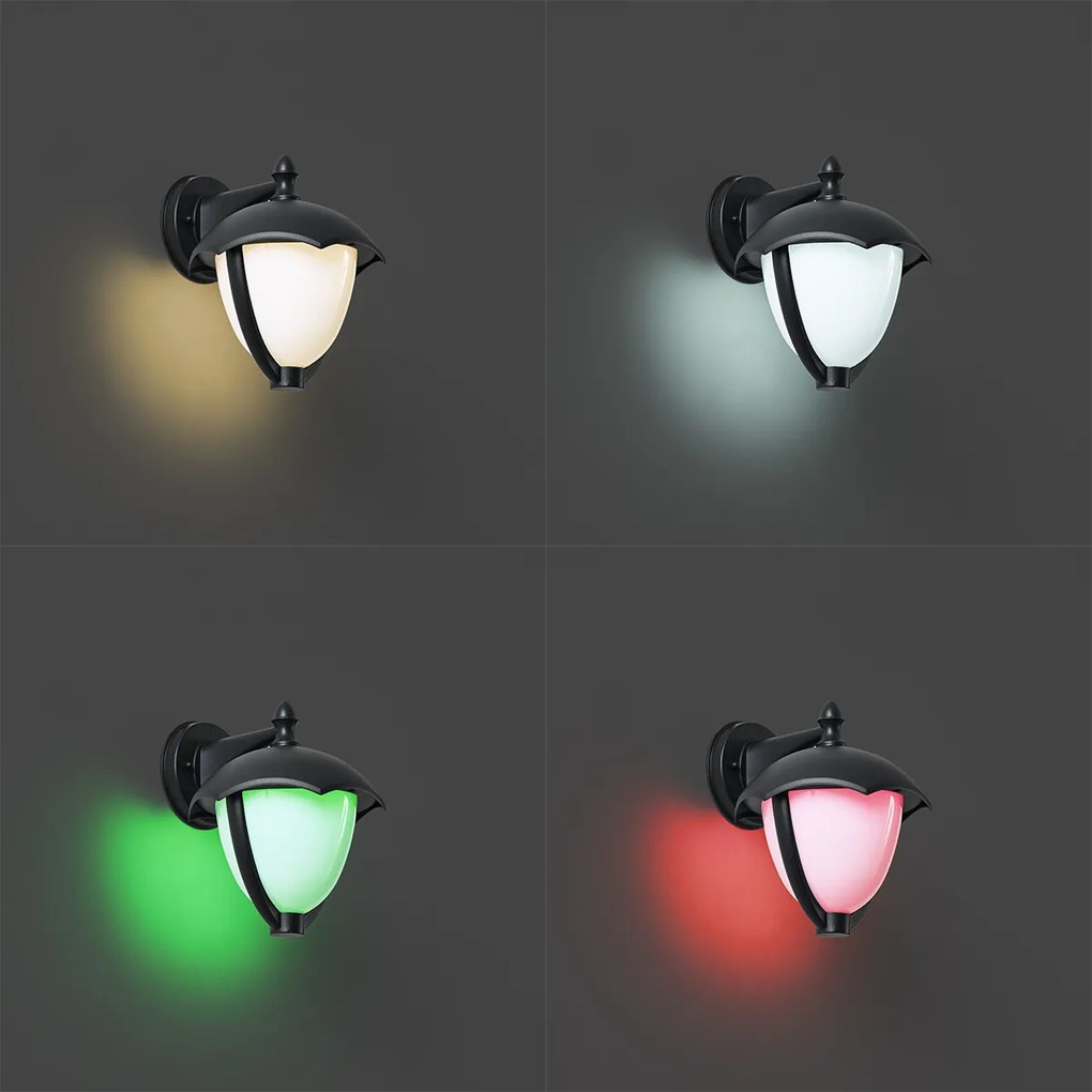 Applique da esterno smart nera con vetro opale incl. LED IP54 - Classica