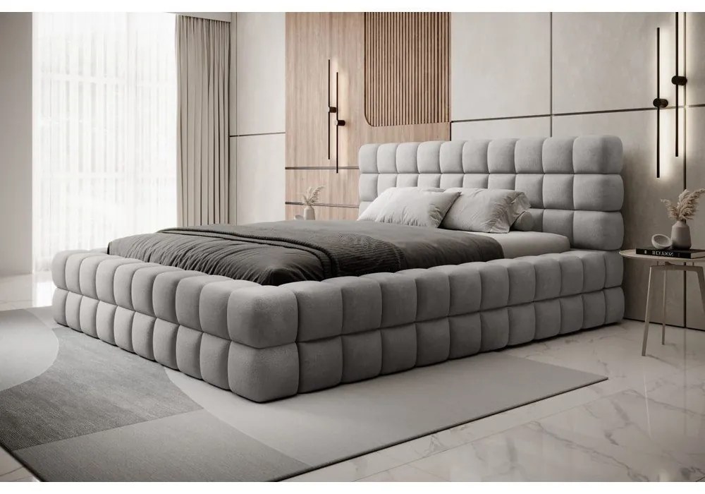 Letto matrimoniale imbottito grigio con contenitore e rete inclusi 140x200 cm Dizzle – ELTAP