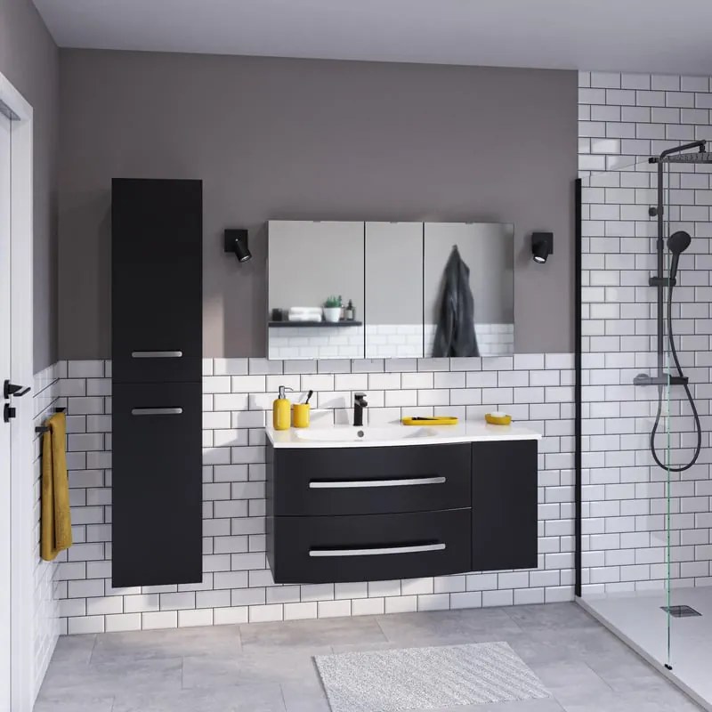 Colonna per mobile bagno Perla SENSEA 2 ante P 36.5 x L 35 x H 160 cm Nero laccato truciolare